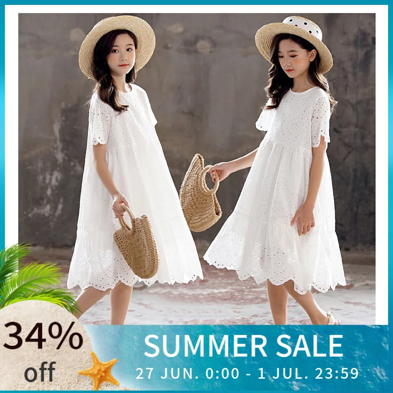 

2022 Summer Girls Dress with Lining 100% Cotton Embroidery Baby Princess Midi Dress Children Party Clothes, #8801