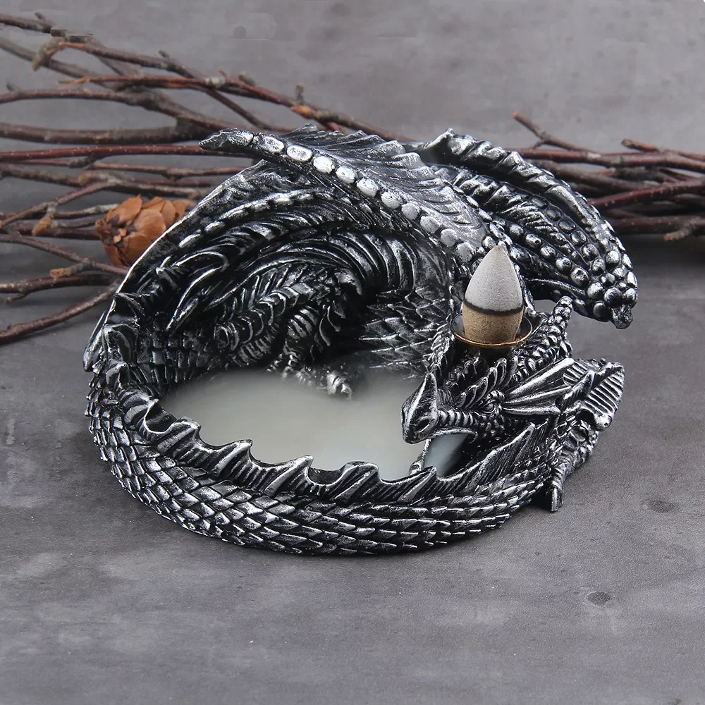 

10Cones Free Gift Waterfall Incense Burner Ceramic Incense Holder Dragon Ornaments with a stainless steel ring gift