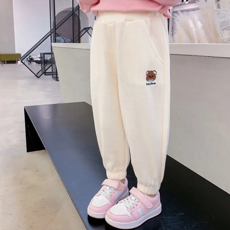 

New Pants for Kids Spring Autumn Trousers Enfant Garcon Kids Fashion Embroidery Rabbit Pink Pants Baby Girls Boys Pants 12M-5T