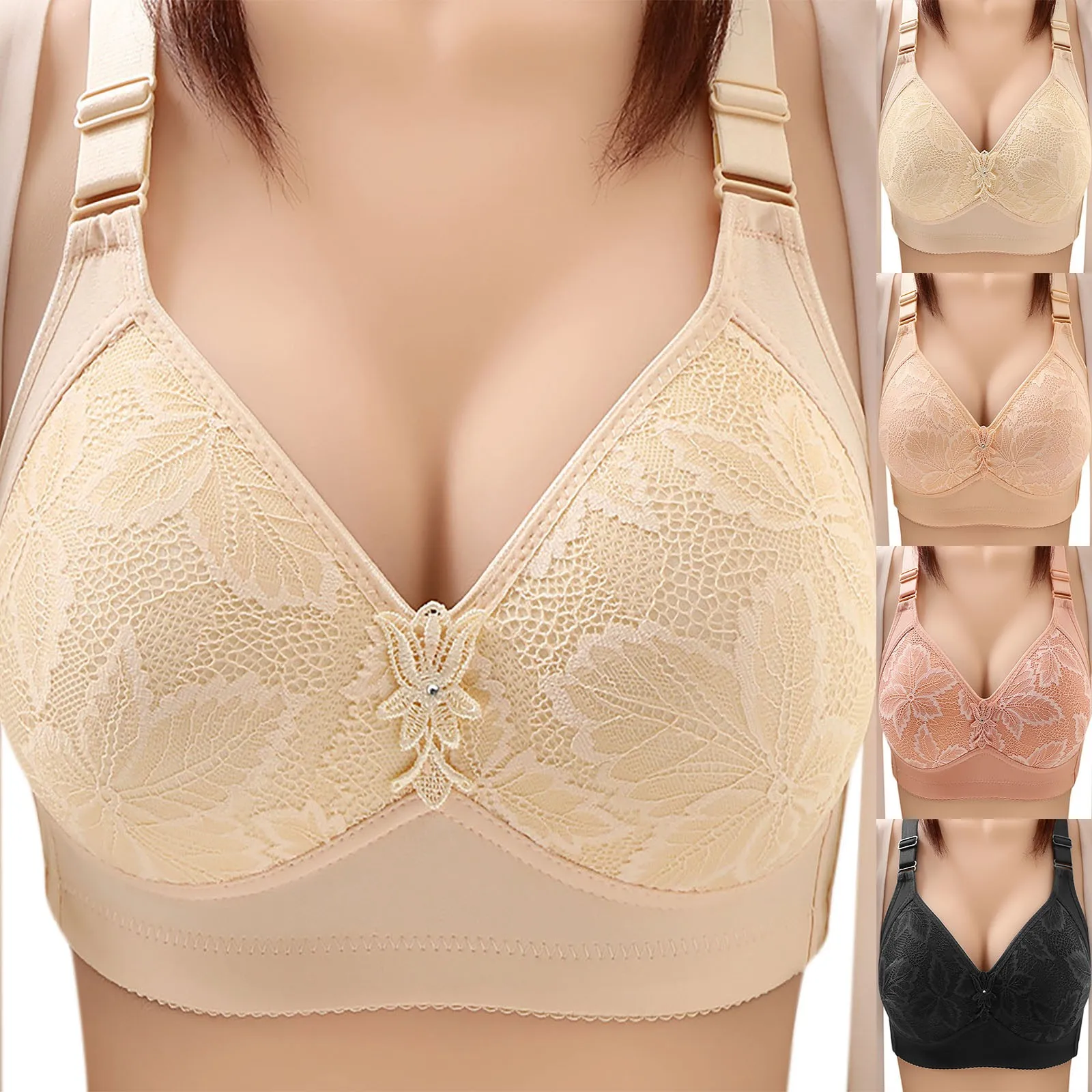 

Women's Large Shoulder Strap Without Steel Ring Women's Gathering Bra For Middle And Elderly Comfort Thin Non Padded Sports Bra