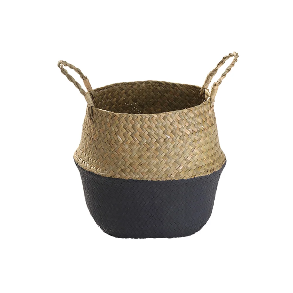 

Basket Woven Flower Seagrass Planter Decor Storage Pot Belly Baskets Garden Outdoor Pots Planters Wicker Flowerpot Rattan Handle