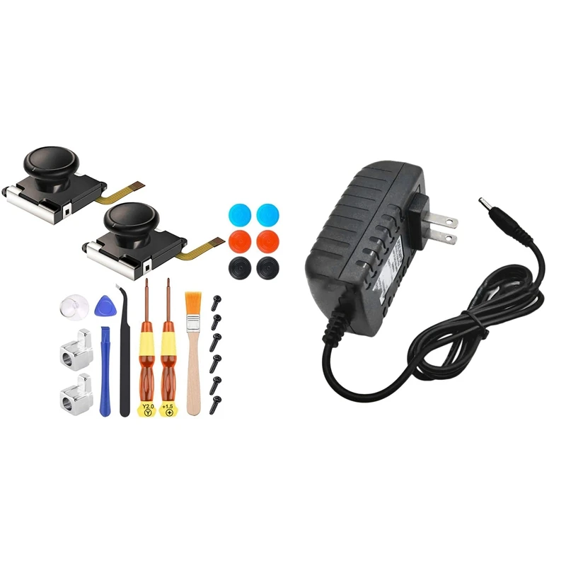 

2-Pack For Joycon Joystick Replacement,Analog Thumb Stick Joy Con Repair Kit With Power Adapter Charger (US Plug)