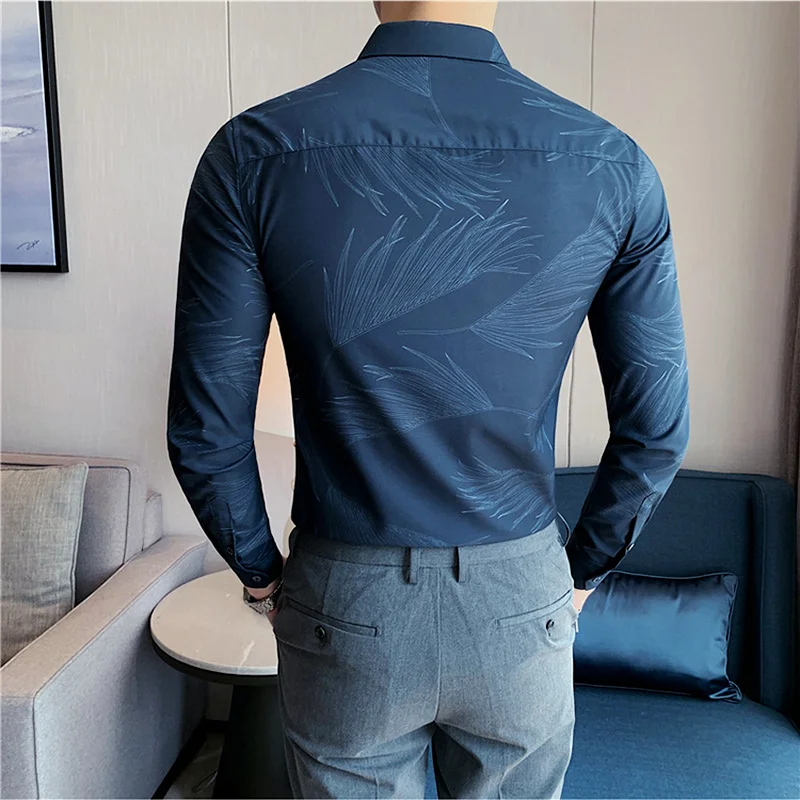Business Casual Shirts for Men's 2021 Autumn Slim Fit Social Formal Dress Shirt Streetwear Party Tuxedo Blouse Chemise Homme