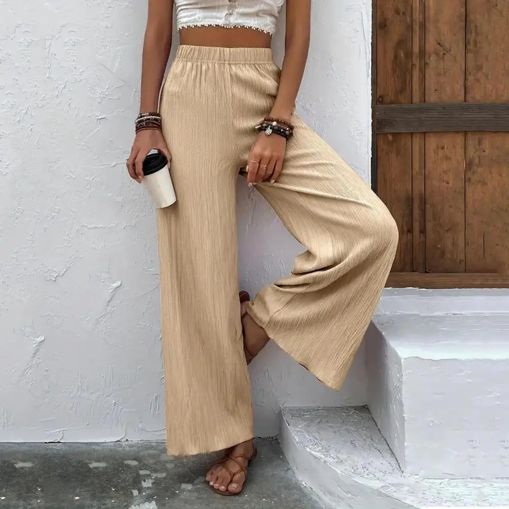 

Women Solid Color Pants Stylish Women's Mid-rise Wide Leg Pleated Trousers Elegant Solid Color Long Pants for Casual Streetwear