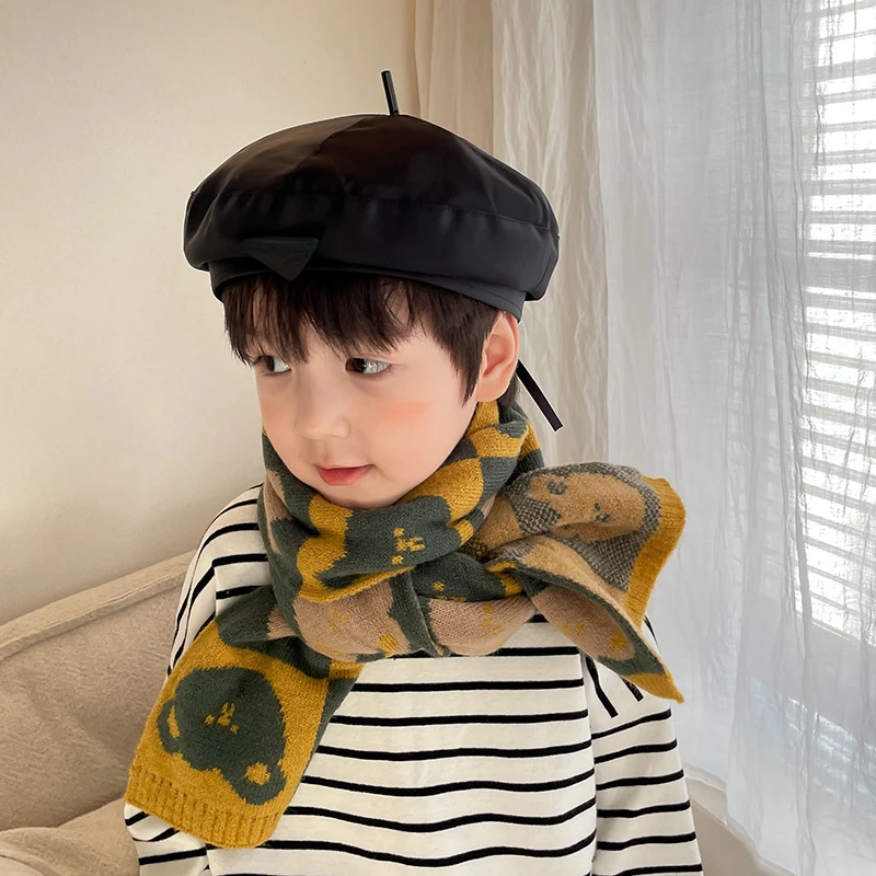

Korean Fashion Children's All-match Cartoon Knitted Wool Scarf Autumn and Winter Boys and Girls Baby Warm Scarfs