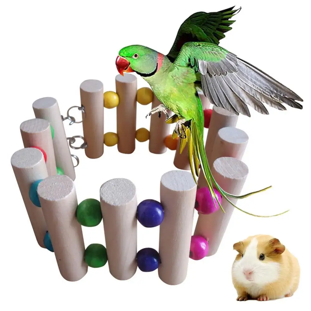 

Beads Toy Hanging Stand Swing Wooden Chew Toy Pets Bird Parrot Climbing Ladder Cage Chew Toy