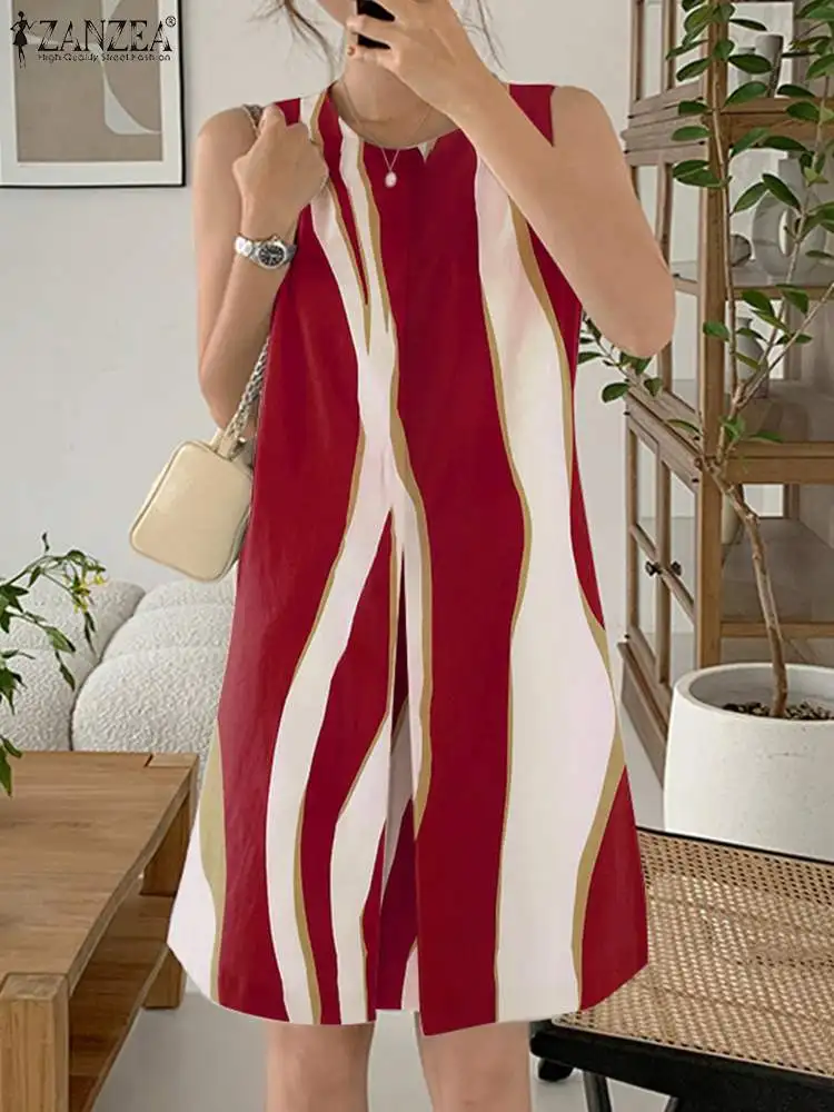 Женский Повседневный праздничный сарафан ZANZEA в асимметричную полоску лето 2024
