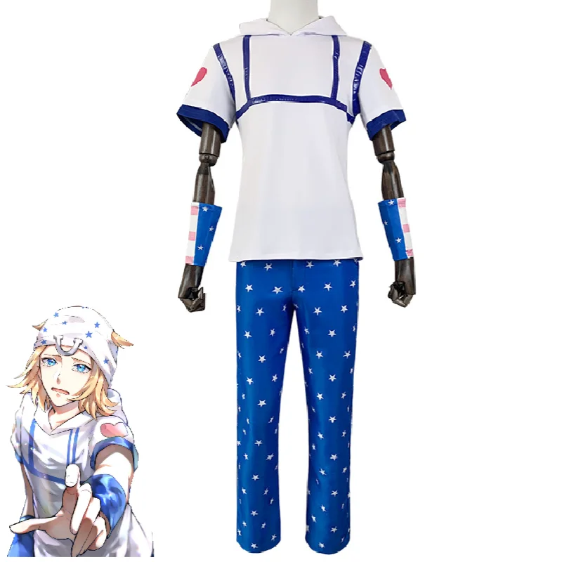 

Anime JoJo's Bizarre Adventure Johnny Joestar Cosplay Costume Aldult Unisex Top Pants Halloween Rave Party Exquisite Blue Suit