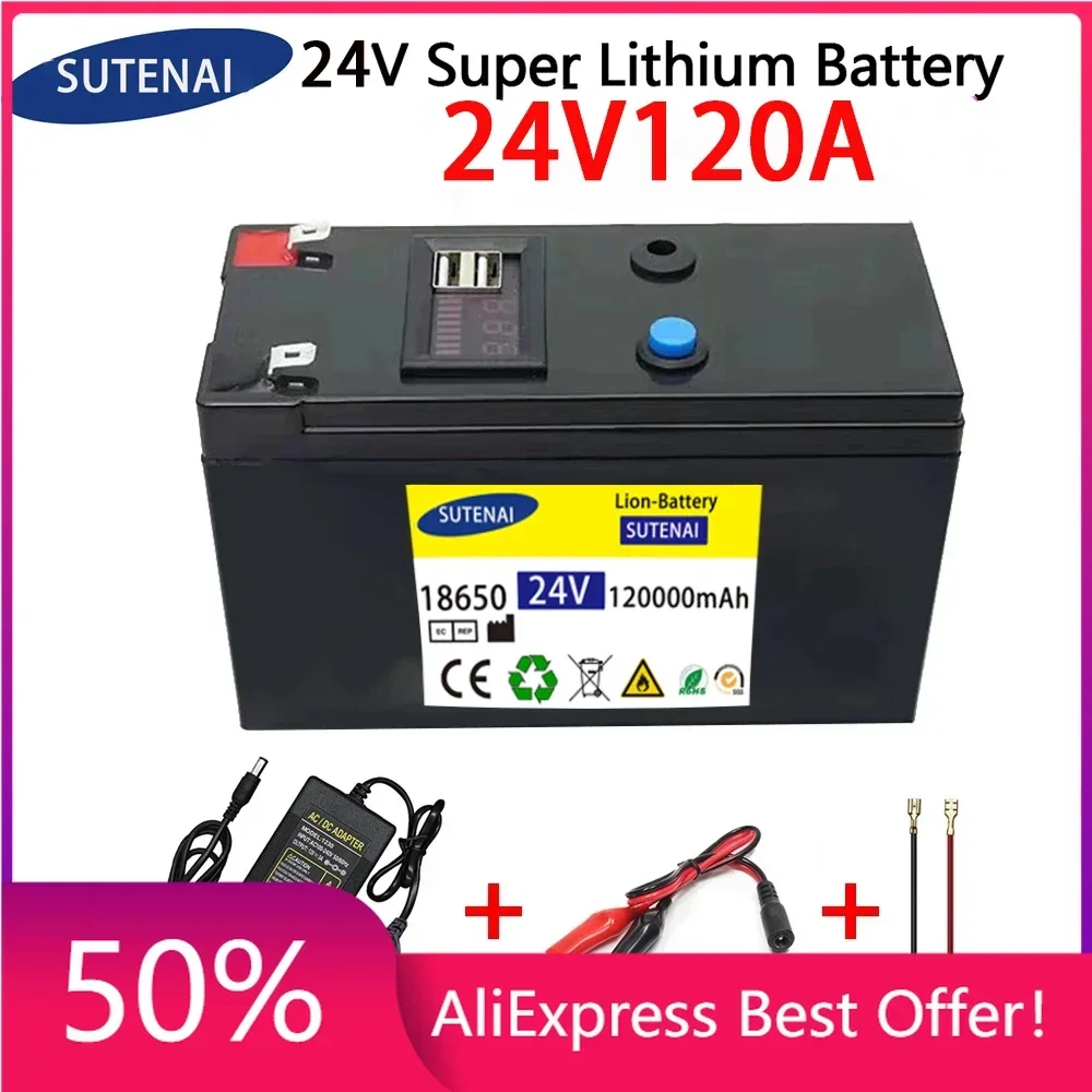 

24V 120Ah Battery 18650 lithium battery pack Rechargeable battery for solar energy electric vehicle battery+25.2v2A charger