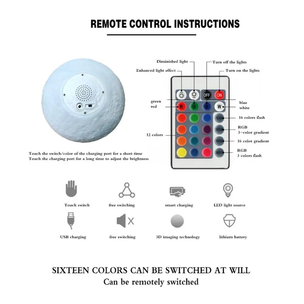 Беспроводная Bluetooth-Колонка 2 в 1 умный ночной Светильник 3D Moon Touch Lamp с