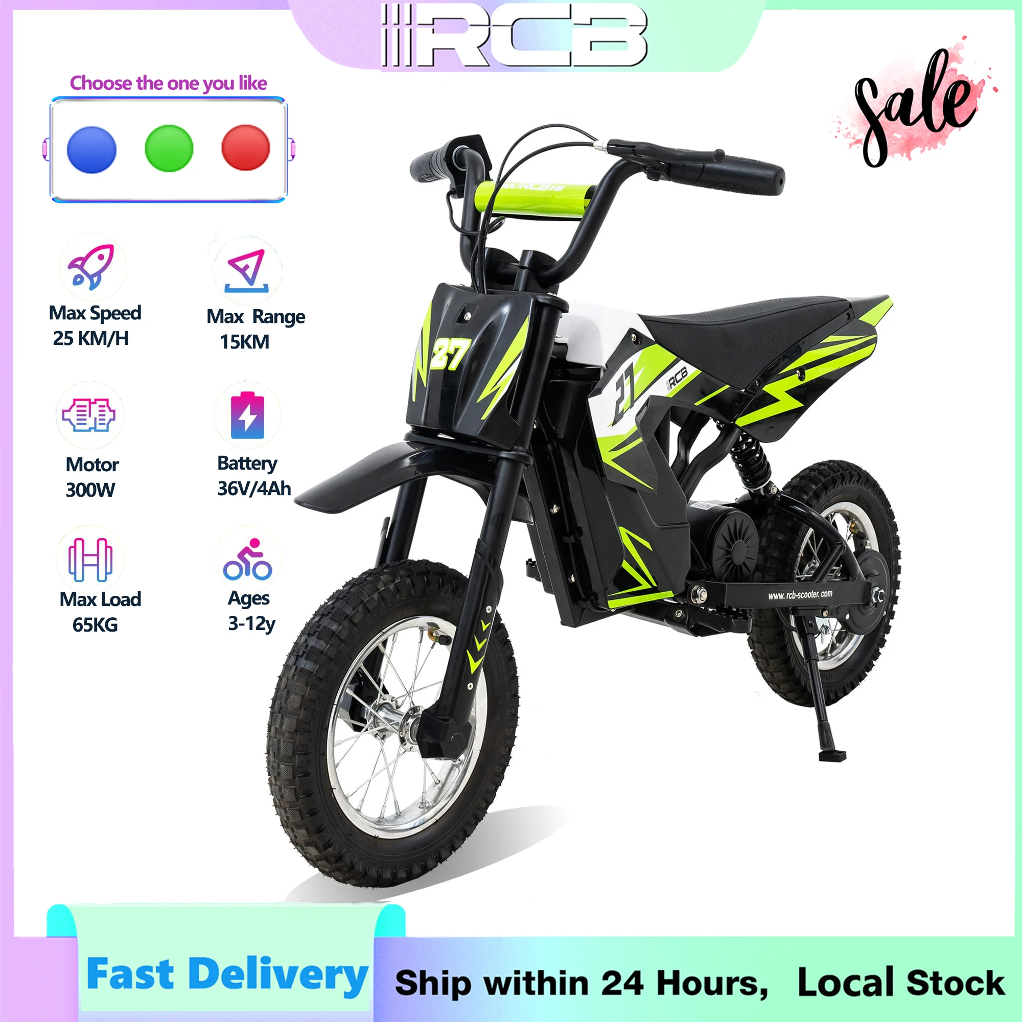 RCB R9X moto eléctrica infantil, 3 velocidades, 300 W, 25 km/h