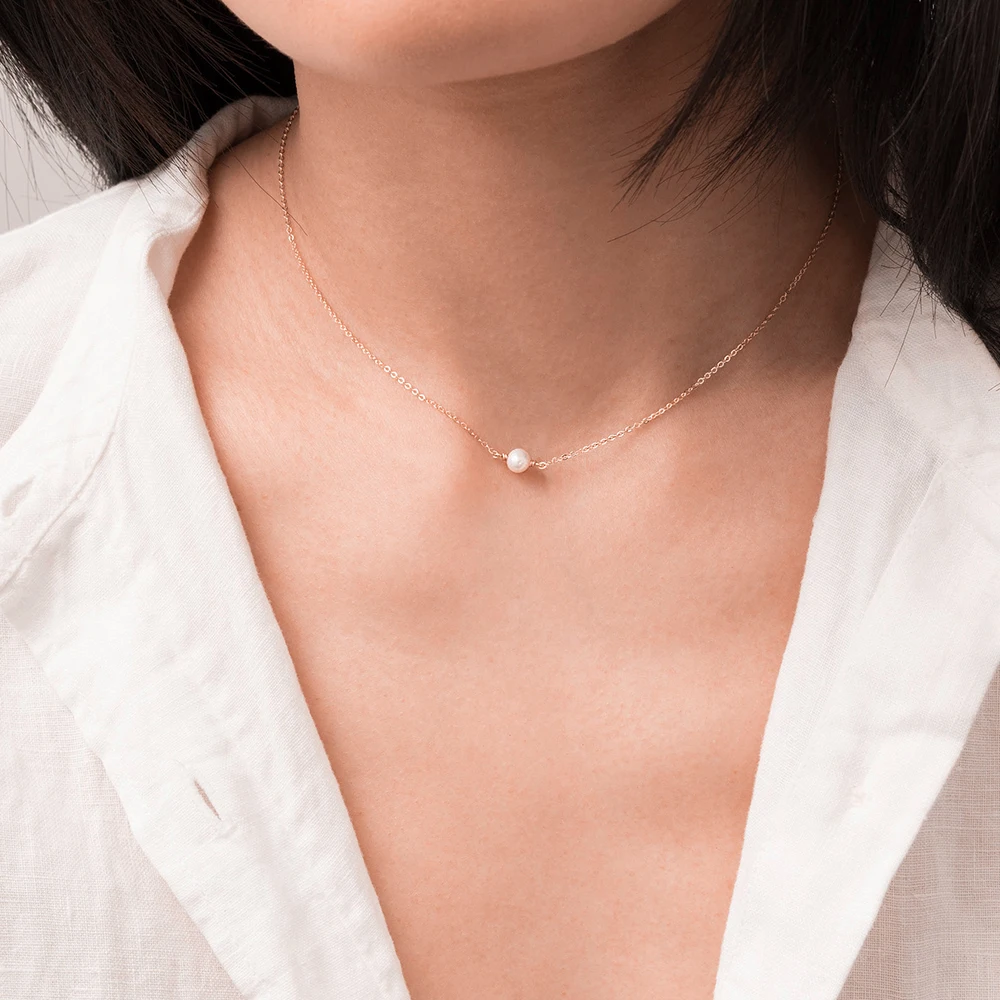 

Kaifanxi Colar de pingente de pérola de imitação requintado colar feminino gargantilha de aço inoxidável moda jóias atacado