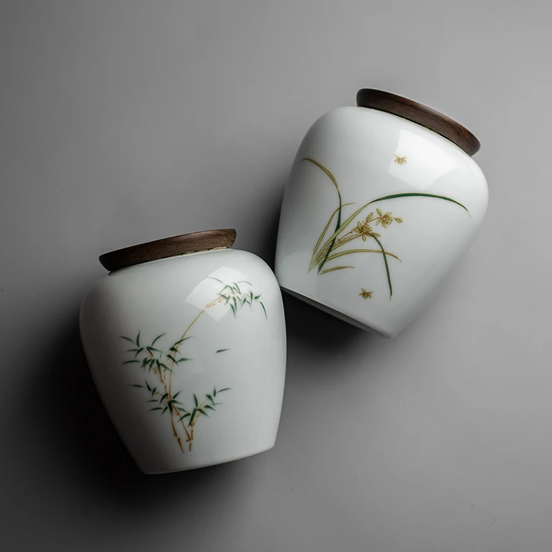 

Vintage Chinese Tea Caddies Ceramic Handmade Pattern Seal Round Tea Coffee Sugar Canister Set Caixa Para Cha Teaware 50