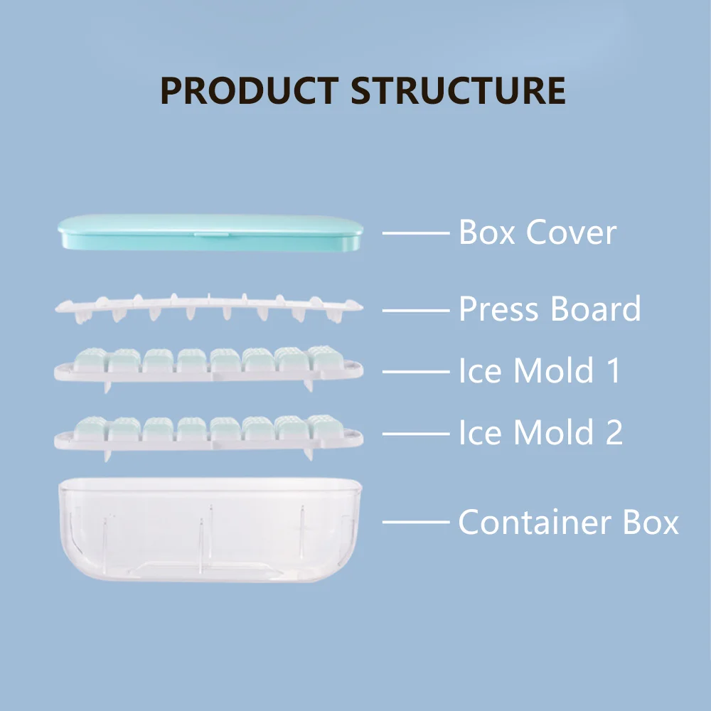 Ice Cube Tray Maker Box Mould With Container Bowl And Shovel Creative Shape Convenient Press Easy Demould Style |