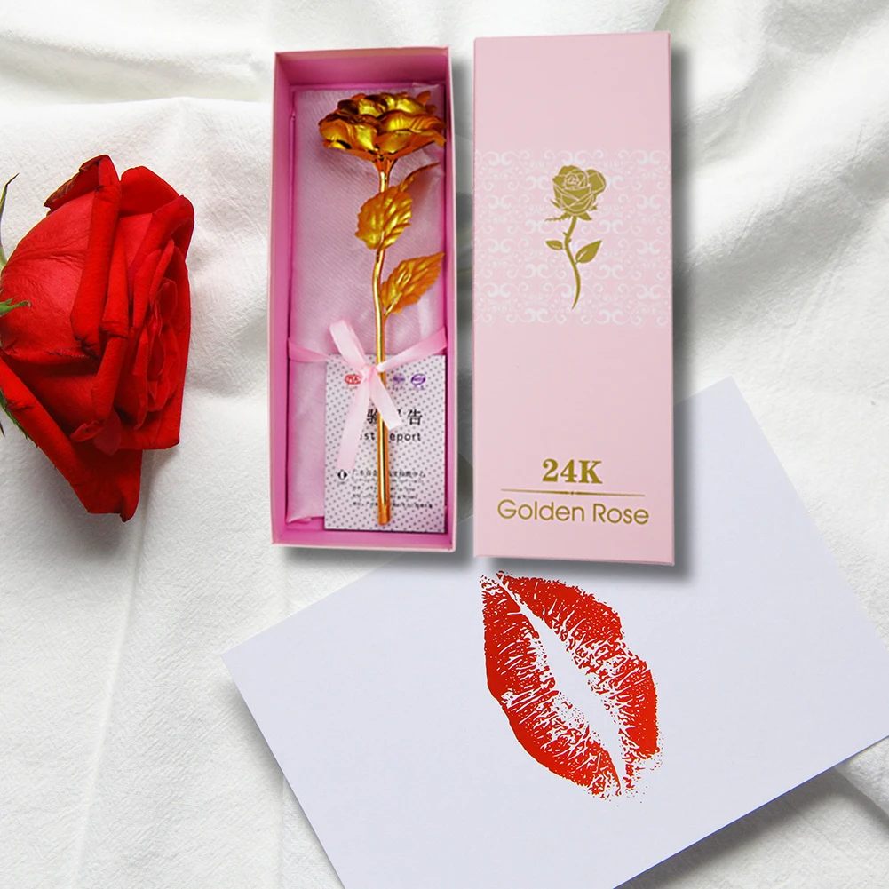 

Розовая гвоздика из золотой фольги в подарочной коробке вечный цветок сувенир розовое золото роза долговечный подарок на день Святого Вале...
