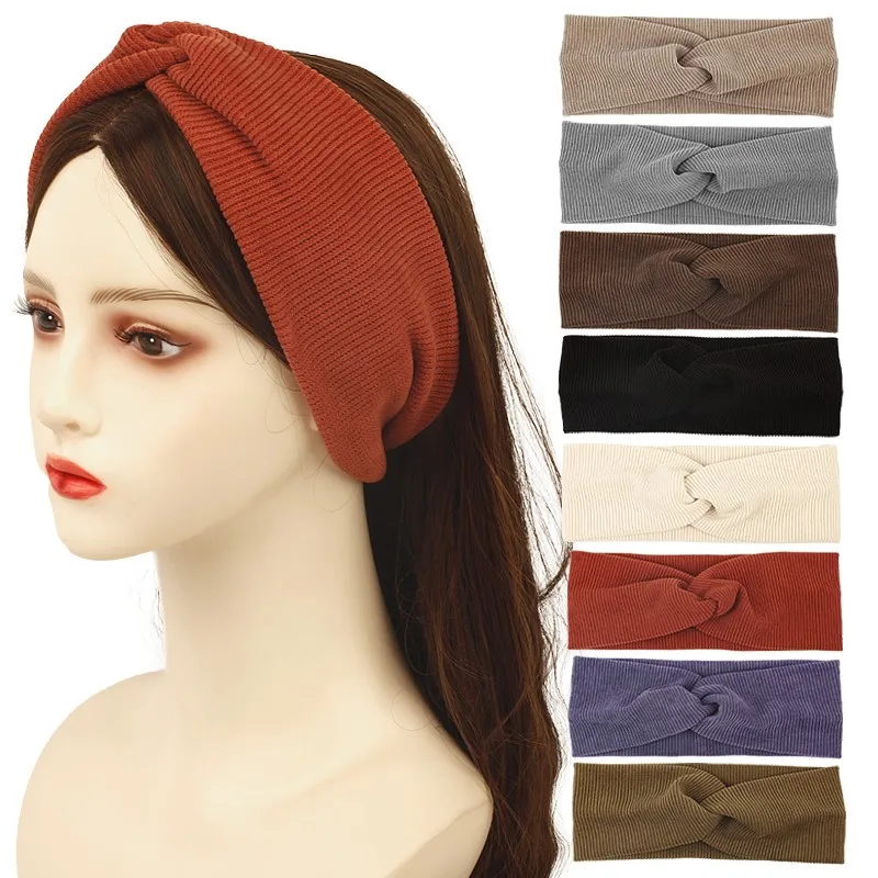 

Ladies Autumn Winter Cross Headbands Wide Warm Twist Stretch Hairbands Warmer Turbans For Women Girls Hair Accesssories