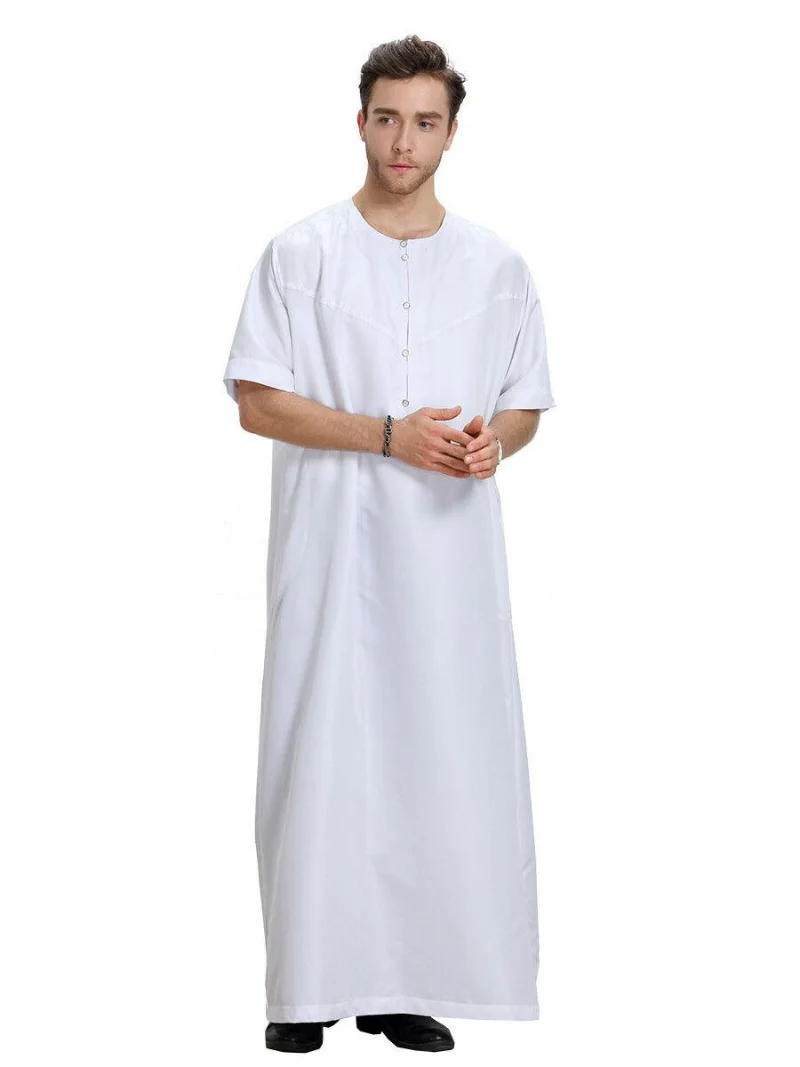 Dubai Muslim Men Maxi Jubba Thobe Dress Arab Abaya Kaftan Dishdasha Robe Kaftan Jilbab Thawb Ramadan Summer Short Sleeve Gown