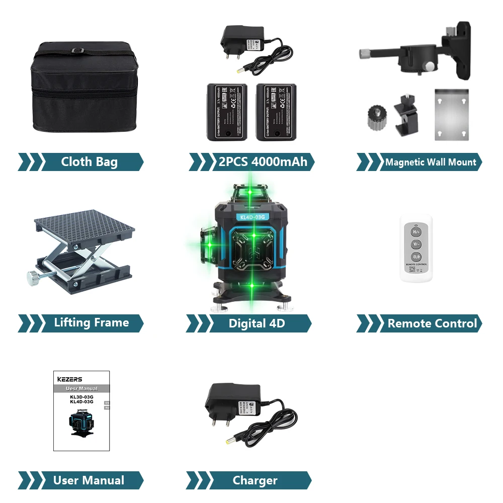 

KEZERS Green Laser Level KL4D-03G 16 Линий