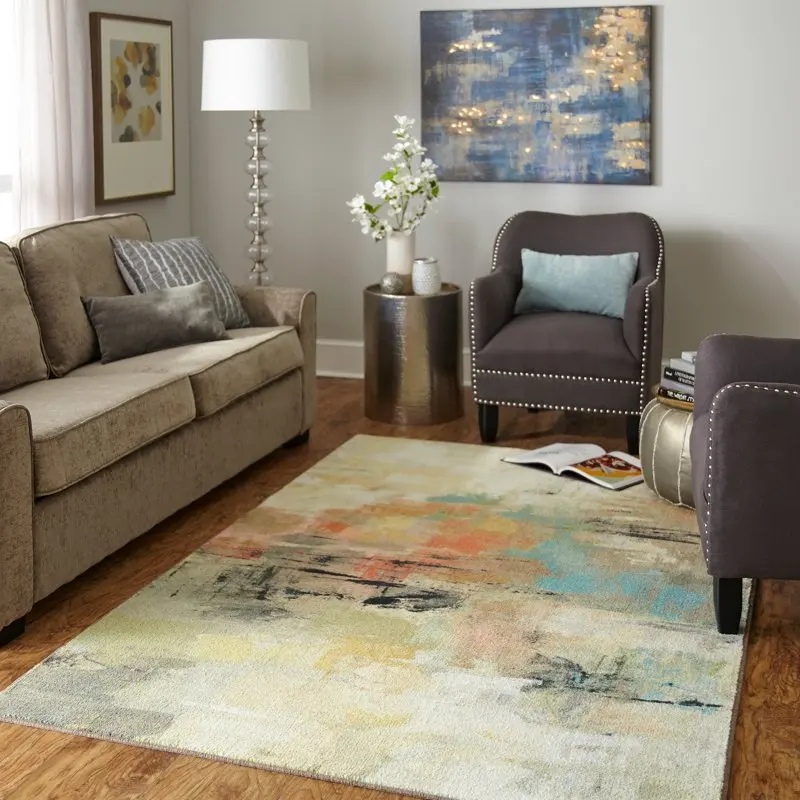 

Painted Gaze Metropolitan Contemporary Abstract Precision Printed Area Rug, 5'x8', Yellow & Tan