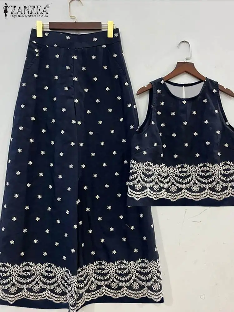 Костюм ZANZEA женский из 2 предметов комплект топа без рукавов и юбки с цветочным