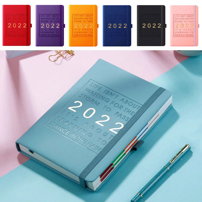 

2022 Weekly & Monthly Planner A5 Notebook 100 GSM Paper PU Leather Hard Cover Agenda Schedules Stationery Office School Supplies