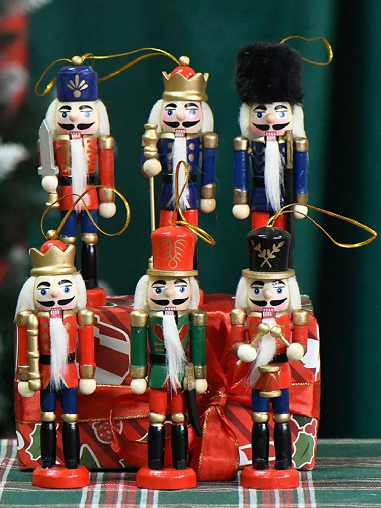 

1Pc 13CM Nordic Style Wooden Nutcracker Puppet Soldier Pendant Vintage Crafts Ornament Christmas New Year Home Decoration