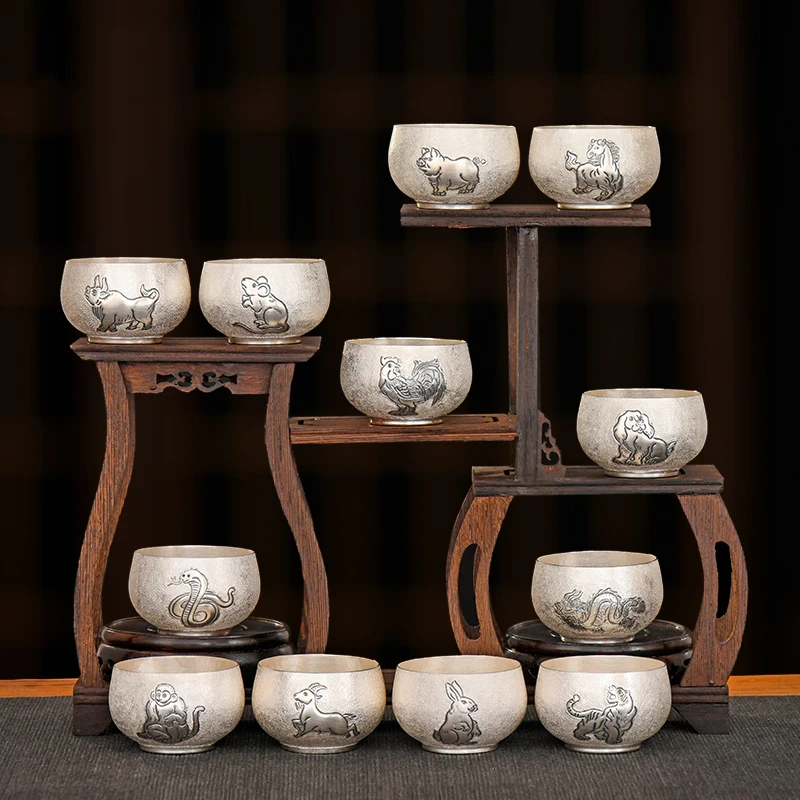 

999 sterling silver tea cup zodiac tea cup master cup home hospitality pure handmade tea cup 115ml