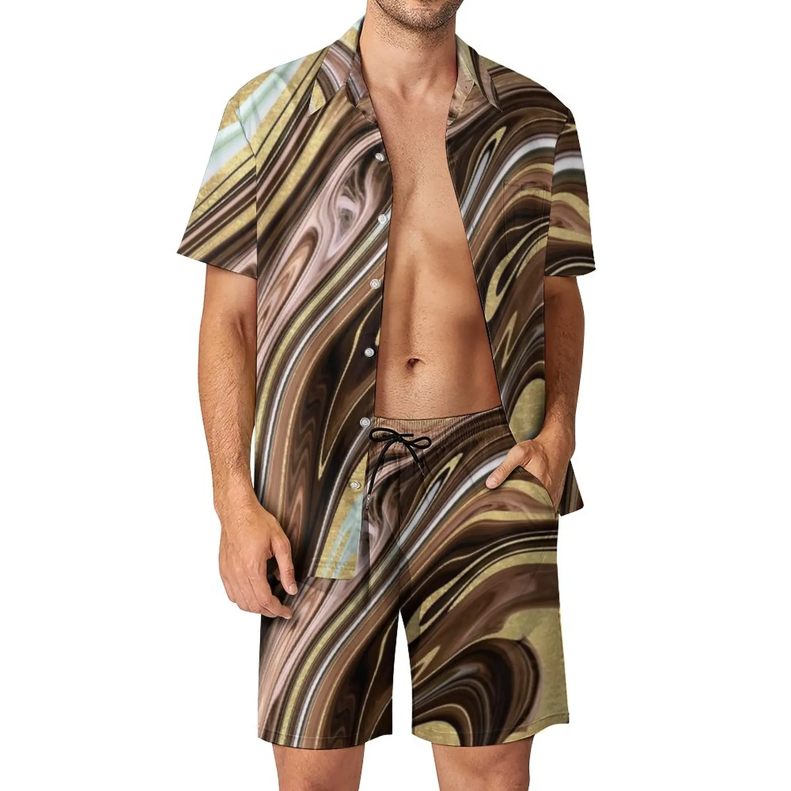 

Colorful Liquid Men Sets Marble Ink Swirls Casual Shirt Set Aesthetic Beach Shorts Summer Graphic Suit 2 Piece Clothes Big Size