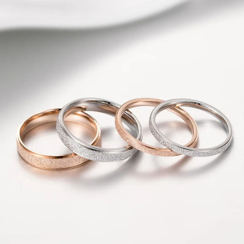 

Simple Shiny Frosted Crystal Titanium Steel Ring Rose Gold Jewelry Women's Charm Temperament Stainless Steel Punk Ring