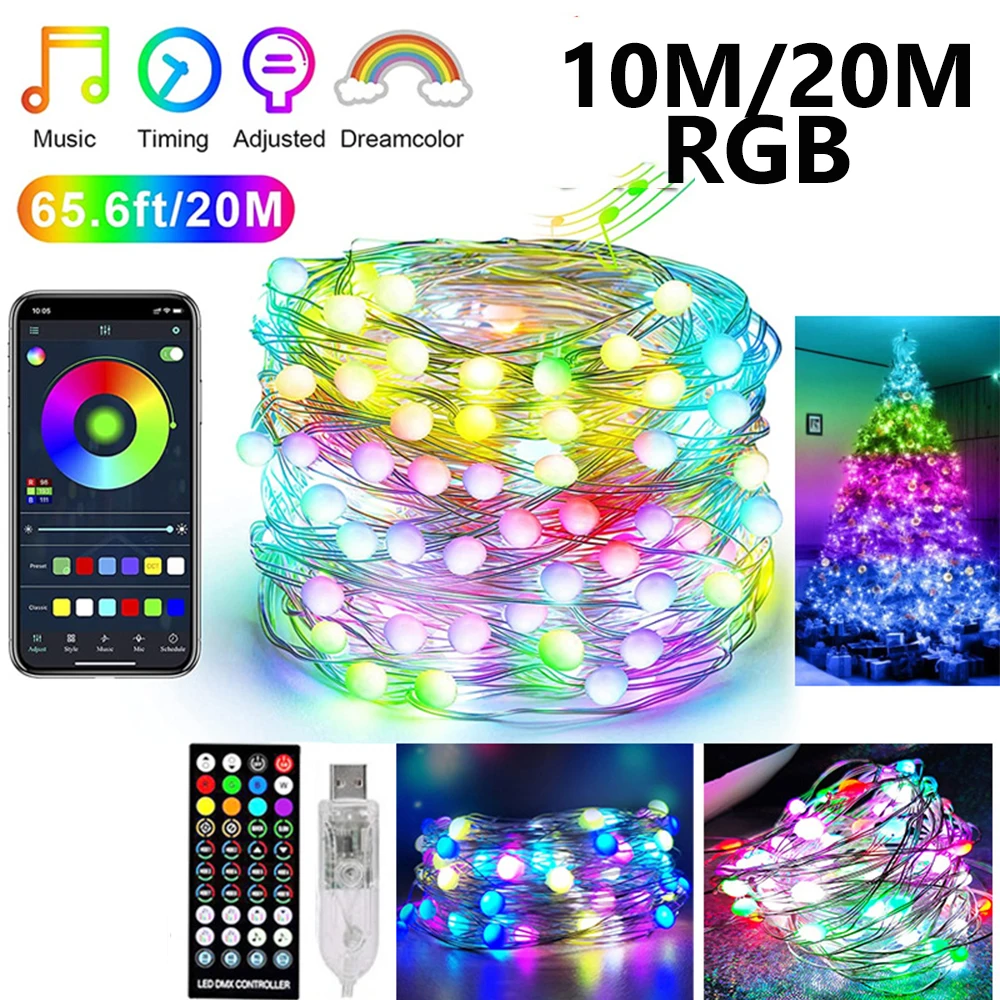 

FTOYIN 10M/20M Led Strip Light 5050 RGB Christmas Tree Decoration Light IP65 Copper Wire Strip Light APP Control With Remote