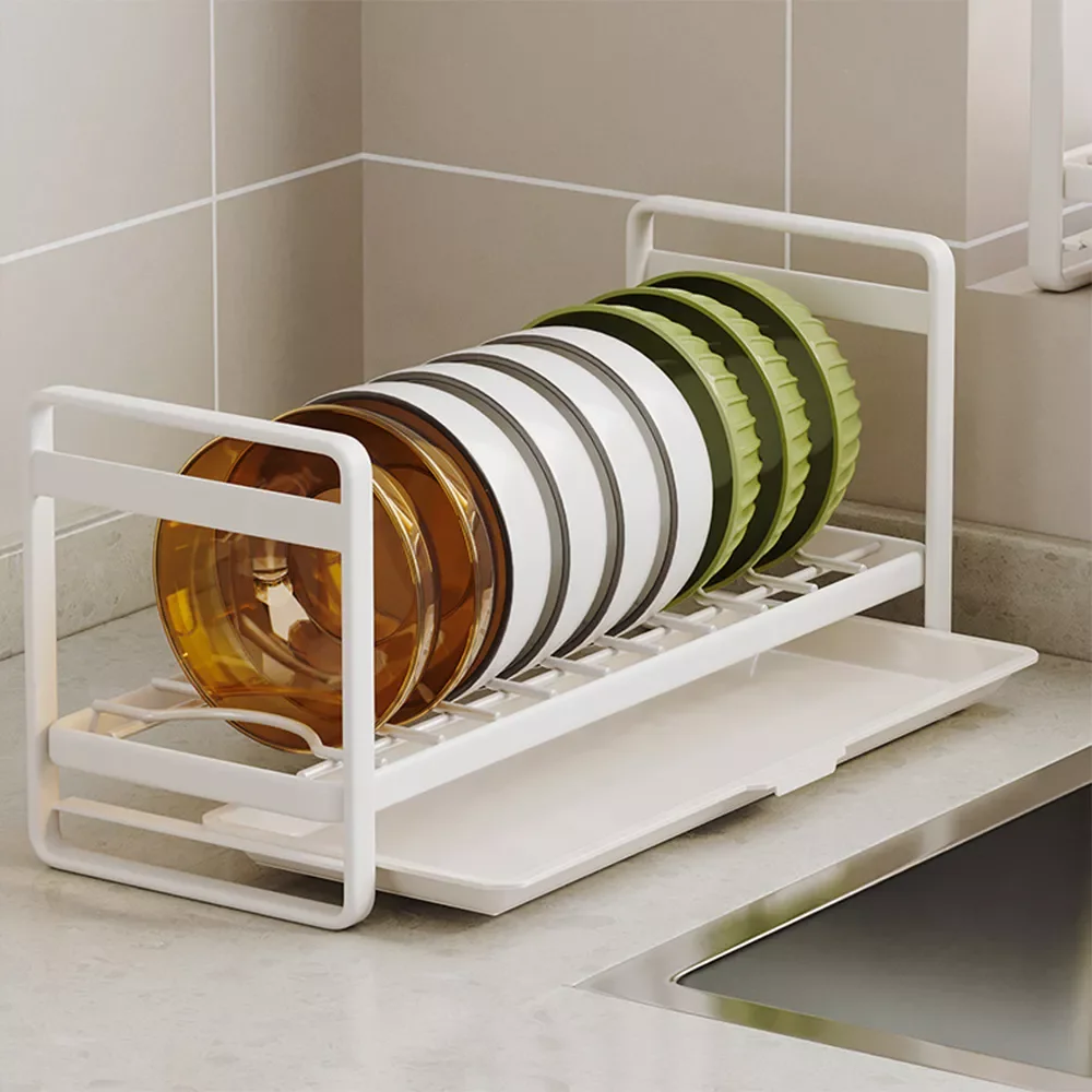 

Metal Dish Drainer Storage Rack Single Layer Tableware Drying Rack With Drain Tray Dish Drying Rack Kitchen Organizer