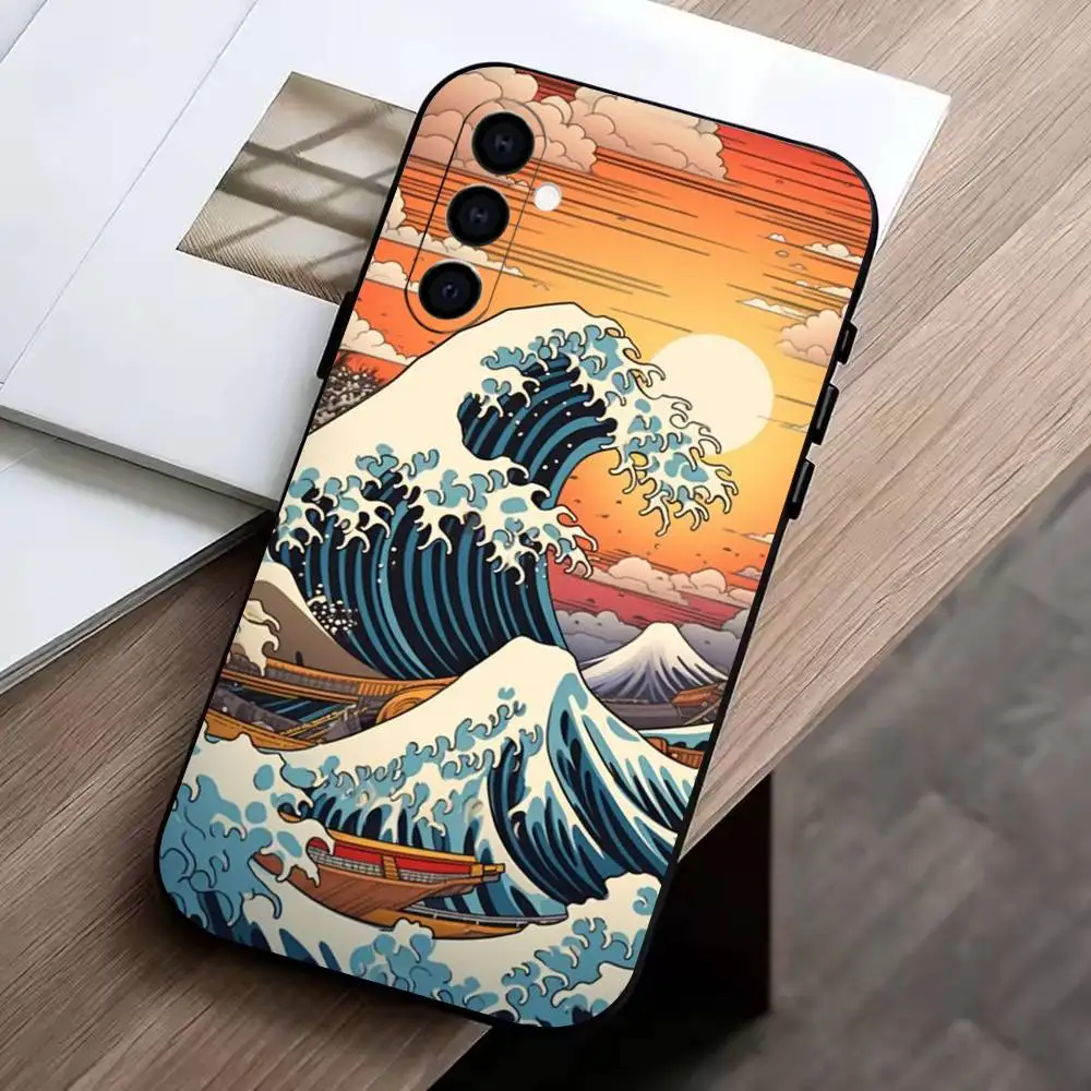 Фото Чехол для телефона U-kiyo-e Ocean Waves art, черный, силиконовый, мягкий, для Samsung Galaxy A73, A72, A71, A70, A53, A52, A51 №4