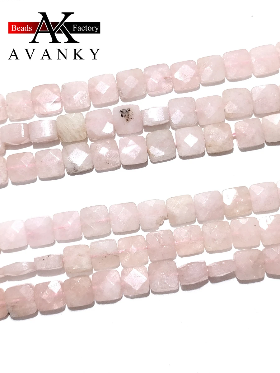 Natural Stone Pink Morganite Beads Faceted Square Shape Loose For Jewelry Making DIY Necklace Bracelet Accessories 15'' 10mm