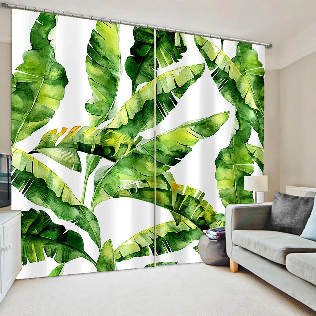 

Cheap Modern Tropical Plant Green Banana Leaf Free Shipping 2 Pieces Thin Window Curtain For Living Room Bedroom Two Drape Decor