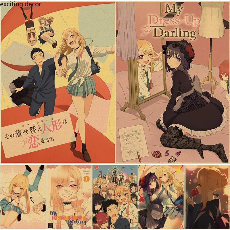 Постеры Hot Anime My Dress Up Darling на крафт-бумаге для декора дома, бара или кафе.