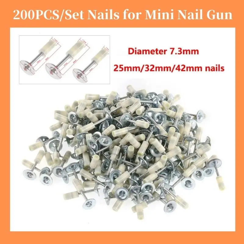 

200Pcs/Set 25mm/32mm/42mm Round Nail Manual Fire Round Nail Gun Fixed Peg Ceiling Artifact Diameter 7.3mm For Mini Nail Gun