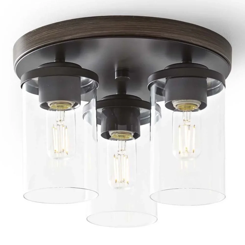 

Better Homes &Gardens Industrial 3-Light Cluster Ceiling Light, Flush Mount, Walnut Finish, T12 Bulb, Lamps for Living Room