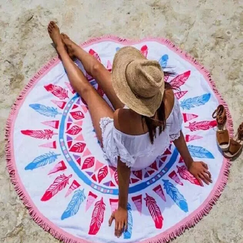 Thicken Summer Bath Towel Large Mat 100Cotton Round Beach Towels Tassel Mandala Tapestry Serviette De Plage Throw Blanket Carpet