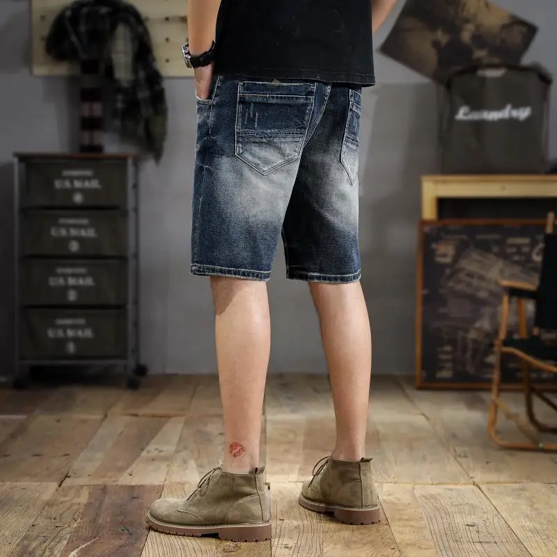 Новые винтажные джинсовые шорты American Tide с вымытыми отверстиями мужские тонкие