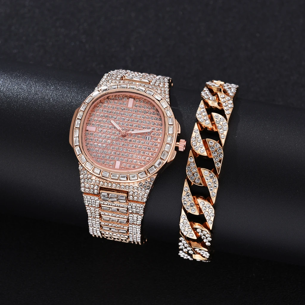 2PCS Frauen Uhren Set Neue Rose Gold Silber Damen Armband Uhr Armbanduhr Damen Quartz Kleid Uhr Damen Feminino Reloj