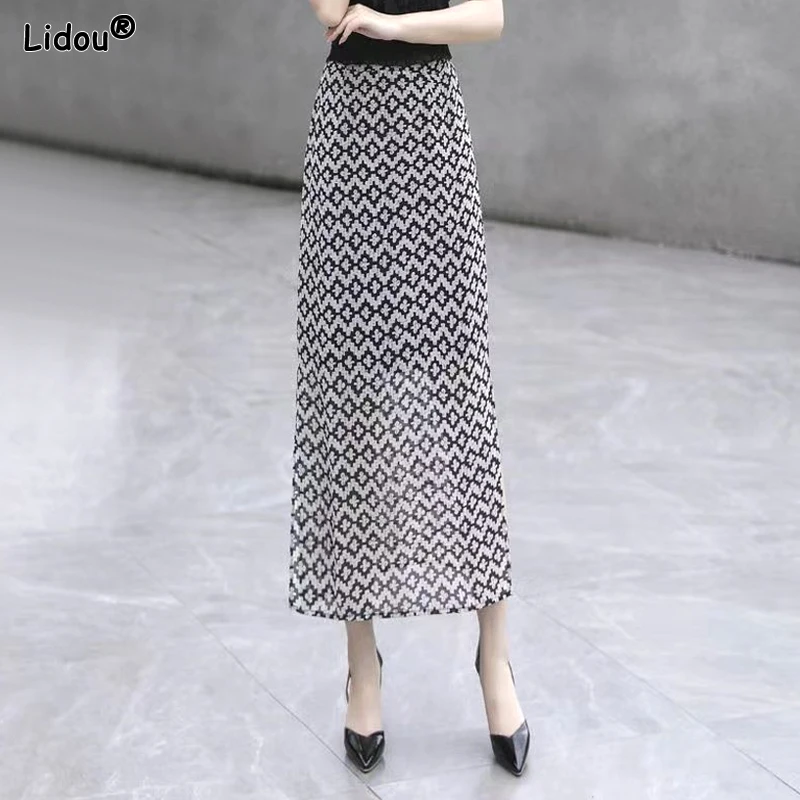 

Elegant Fashion Skinny Casual High Waist Midi Skirts Printing Premium Temperament Dignified Intellectual Women's Clothing 2023