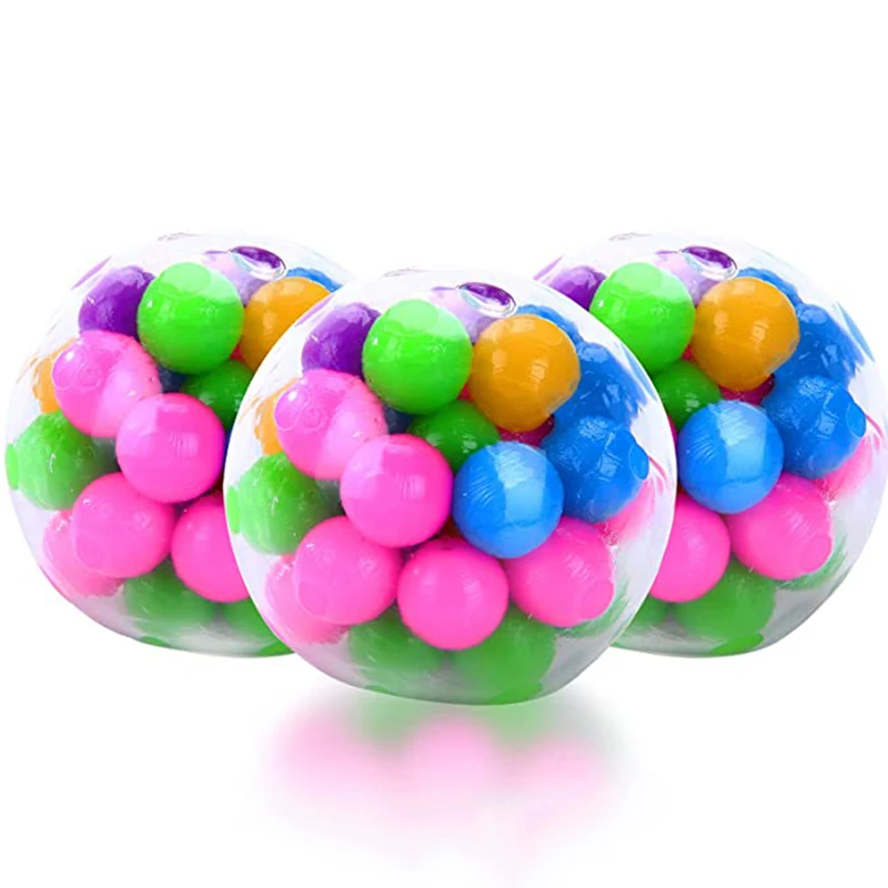 

10PcsRainbow Pressure Ball Fidget Sensory Toy DNA Colored Beads Stress Relief Ball TPR Soft Glue Grape Burr Pinch Squeeze Kids