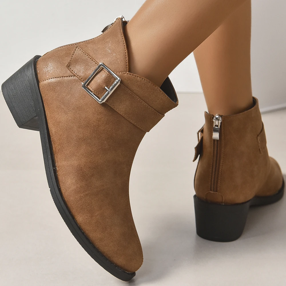 

Women Ankle Boots Zip 2023 New Fashion Autumn Solid Women Shoes Chelsea Boots Pu Woman Boots British Style Botas De Mujer