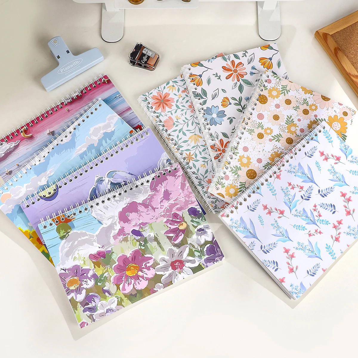 Блокнот из Бумаги A5 с цветами и горизонтальным рисунком