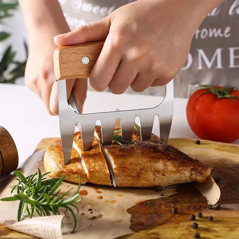 

Barbecue Bear Claw Meat Grinder Stainless Steel Manual Tear Pull Steak Turkey Fork Meat Divider with Wooden Handle Kitchen Tools