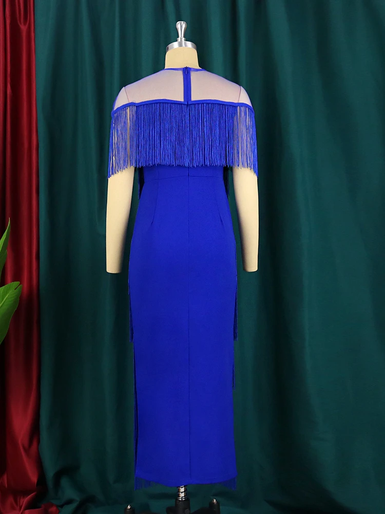 AOMEI Plus Size Women Tassel Dress Mesh Patchwork Elegant Bodycon Curvy Clothes Birthday Evening Party Event Gowns 4XL Christmas