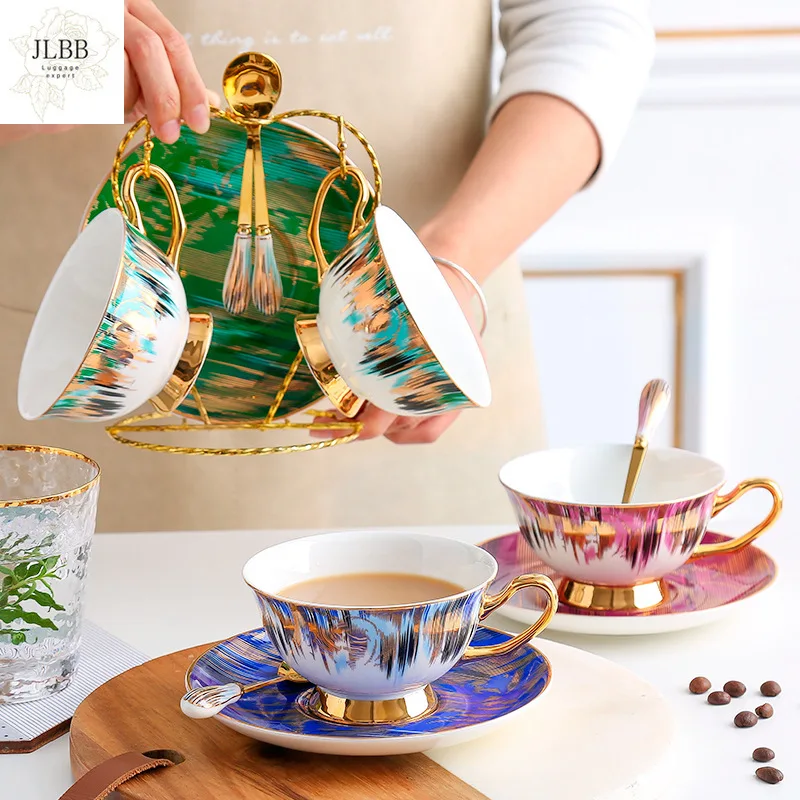 

High Quality Porcelain Coffee Cup With Saucer Luxury Kitchen Party Wedding Office Drinkware Bone China Tea Cup Set Elegant Gifts