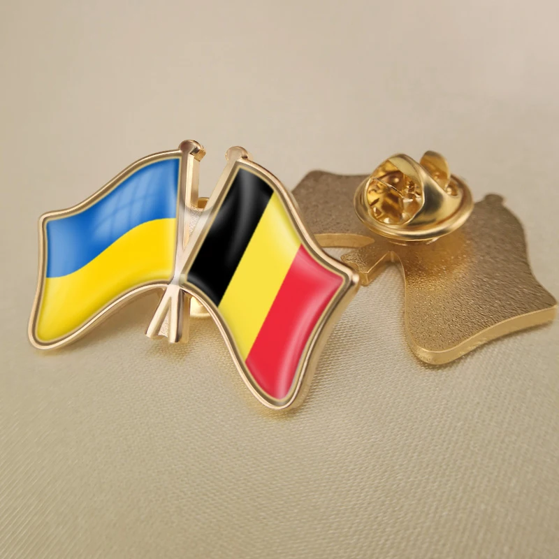 

Ukraine and Belgium Crossed Double Friendship Flags Lapel Pins Brooch Badges