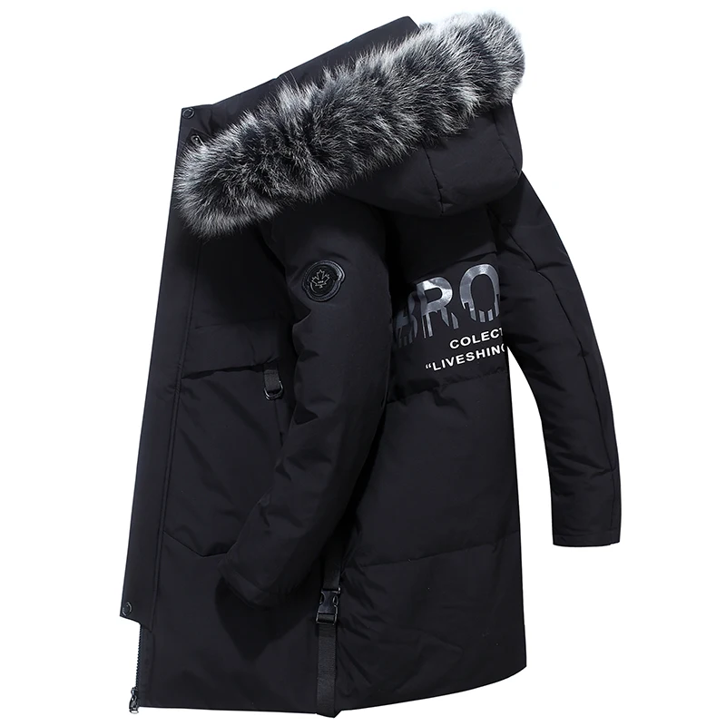 Men's Winter Down Jacket Coat Thickened Warm Removable Hooded Fur Collar Down Jacket Parka Coat Premium White Duck Down Jacket