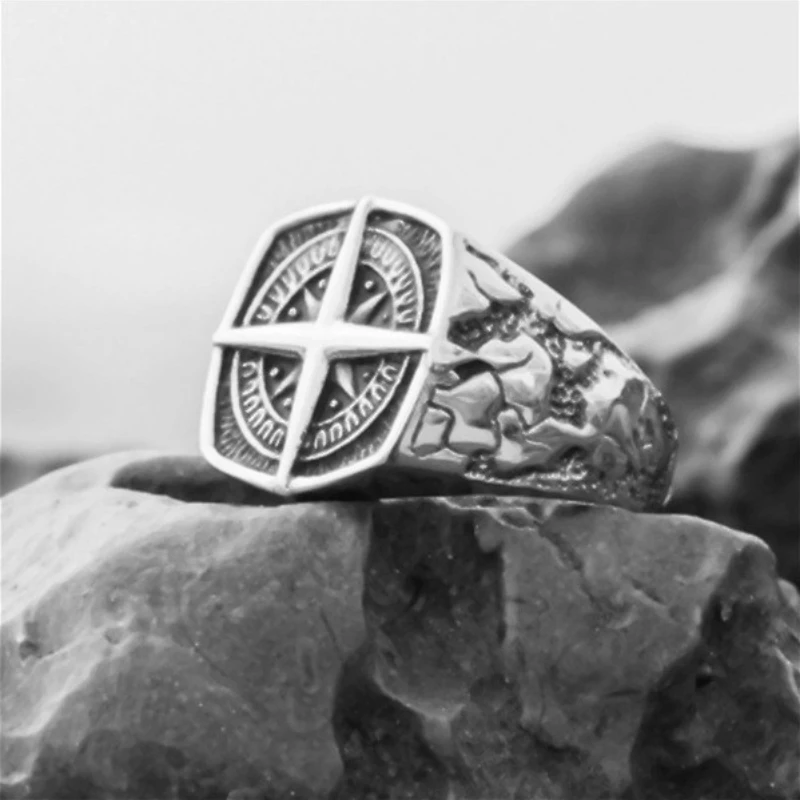 

Vintage simple viking nautical cross alloy compass rings for men party holiday gift fashion punk jewelry gothic accessories